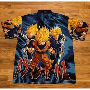 Vintage 2001 Y2K Dragon Ball Z Goku Button Down Short Sleeve Shirt Men's Size M